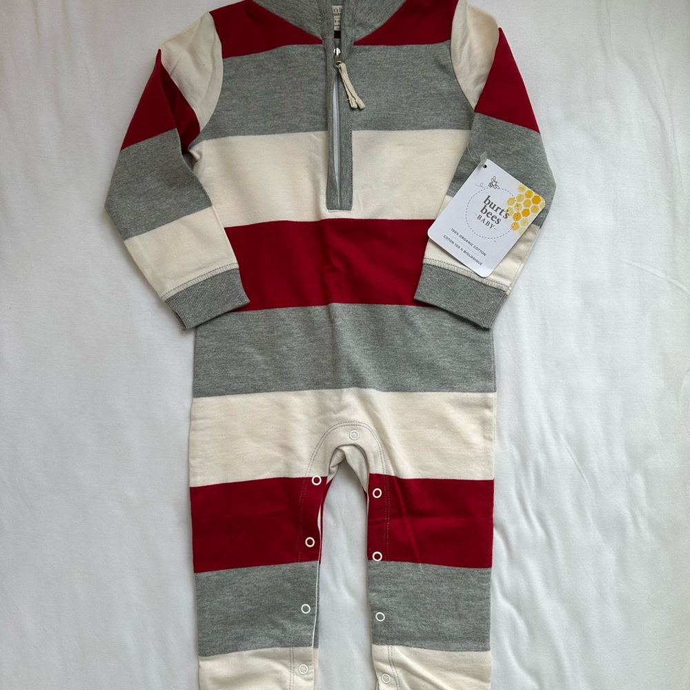 Burt's Bees Baby Red and Gray Striped One Piece